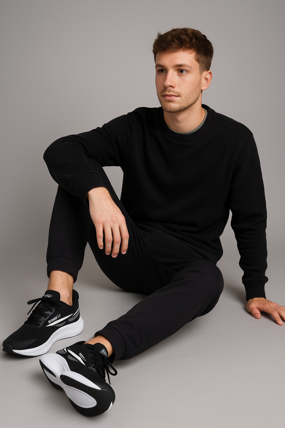 Men's Black and White Sports Sneakers - B-328B