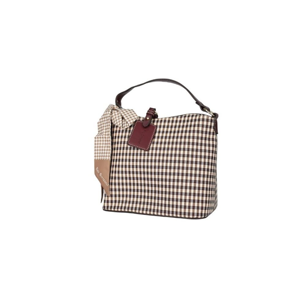 Gingham Pattern Handbag with Decorative Bow - SD-2111 - Image 2