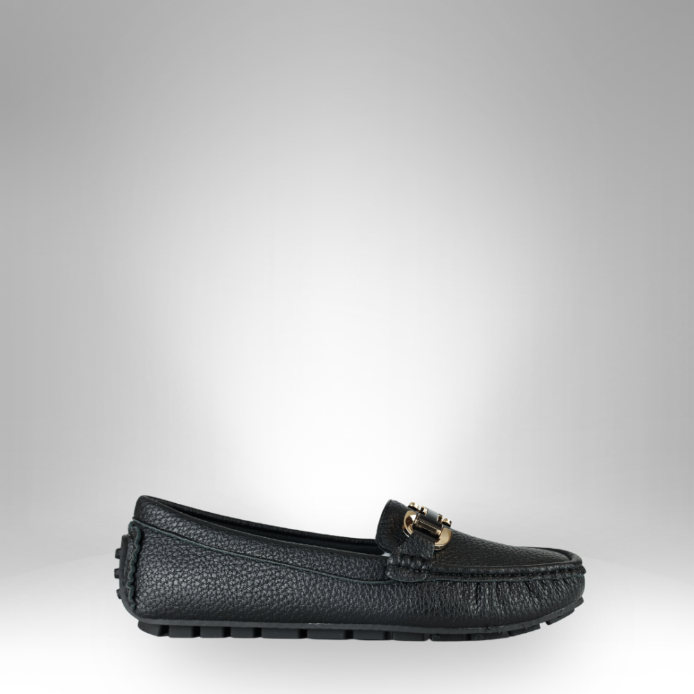 Men's Black Rexin Moccasins with Decorative Buckle - D1206-179