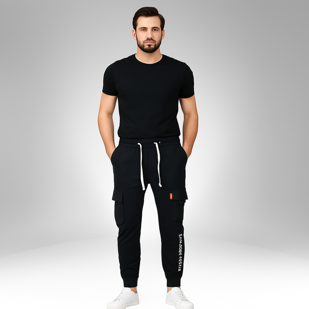 Men's Black Cargo Joggers ( 1393-1 )