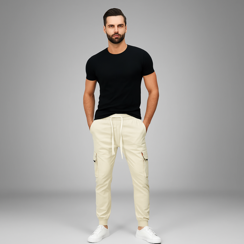 Men’s Cream Cargo Joggers ( 1393-3 )