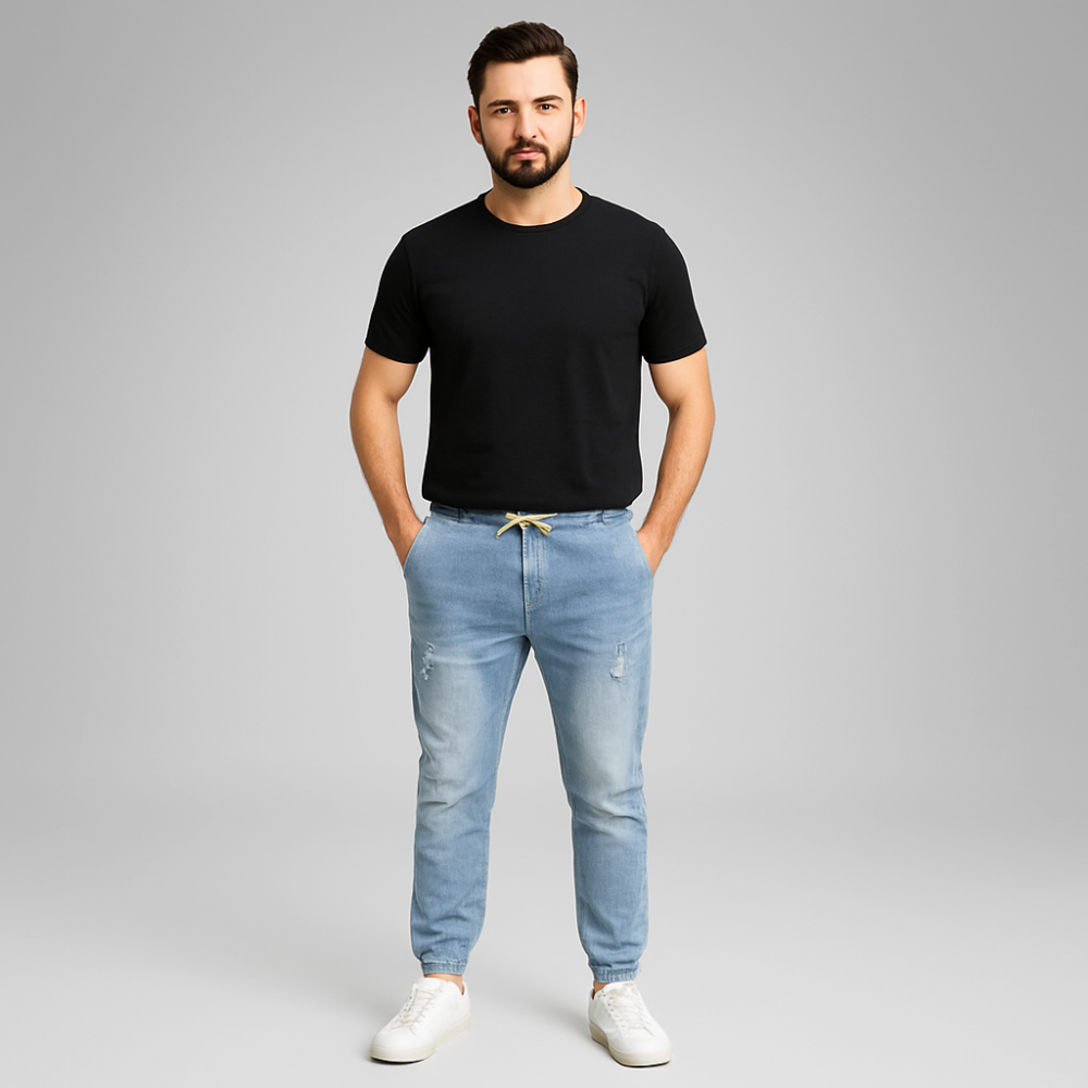 Light Blue Ripped Jogger Jeans ( 20027-4 )