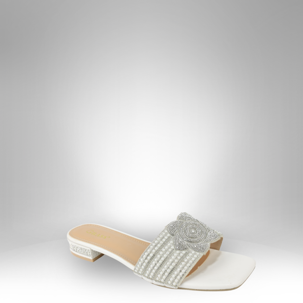 Women's Embellished Low-Heel Slide Sandals - GRS-2726