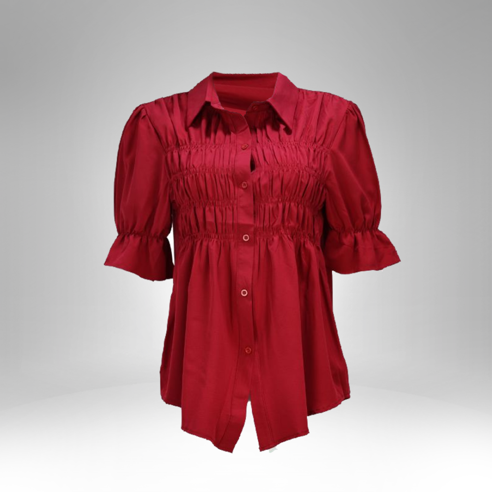Smocked Button-Up Blouse (2401)