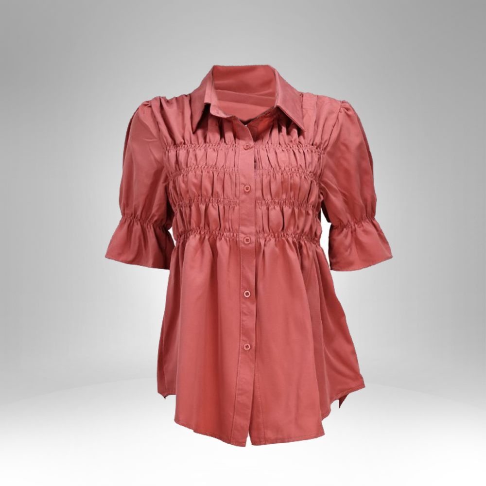 Smocked Button-Up Blouse (2401) - Image 2