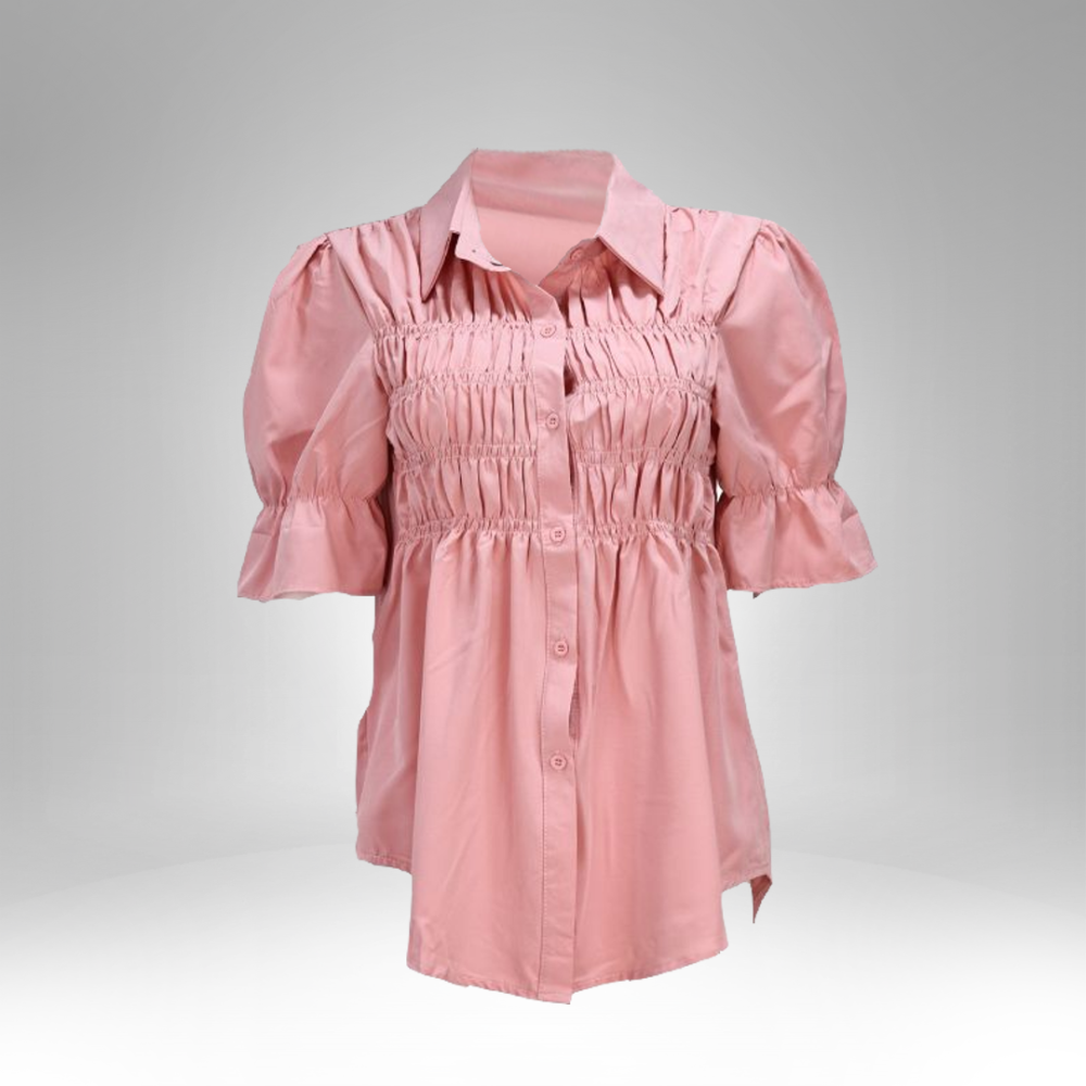 Smocked Button-Up Blouse (2401) - Image 3