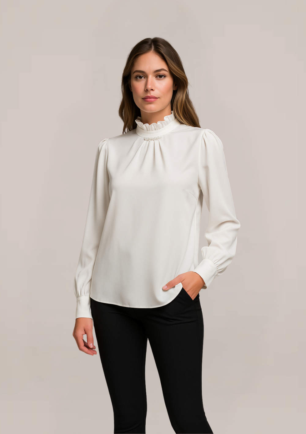 Pearl-Embellished Satin Blouse (99358)