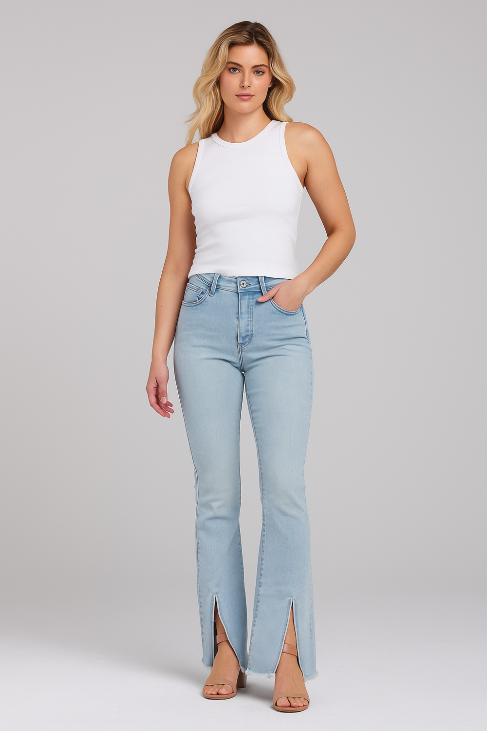 Split Hem Flared Denim Jeans (2318)