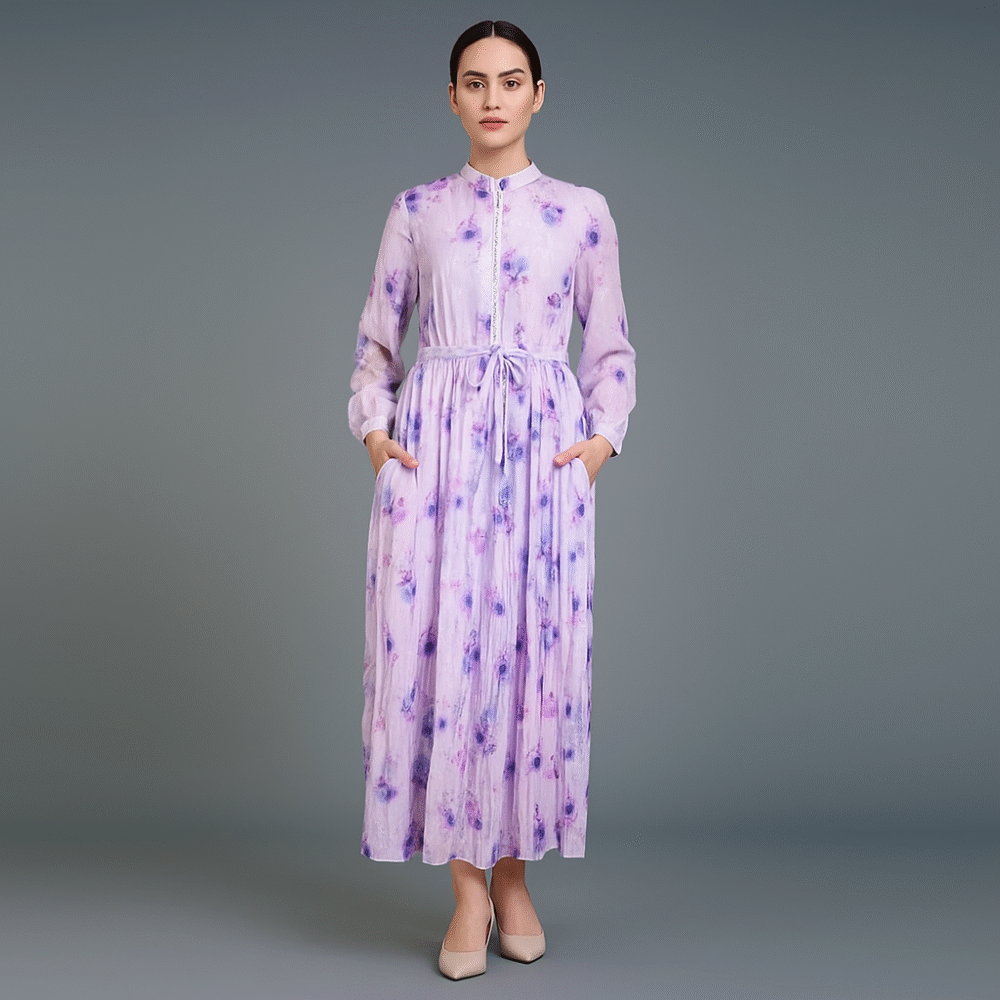Women's Floral Pleated Maxi Dress - B03