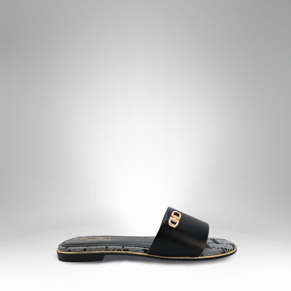 Chic Metal Accent Flat Slide Sandals (CLS-73660)