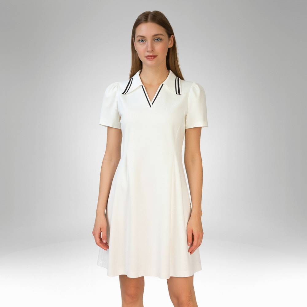 Women's Short Sleeve Polo Collar A-Line Dress (1116)