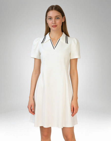 Women's Short Sleeve Polo Collar A-Line Dress (1116)