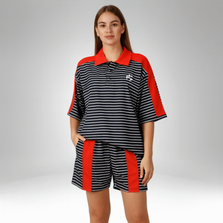 Women's Striped Polo Shirt and Shorts Set (1163)