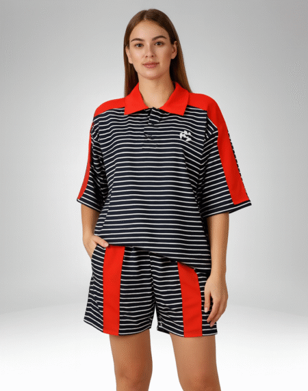 Women's Striped Polo Shirt and Shorts Set (1163)