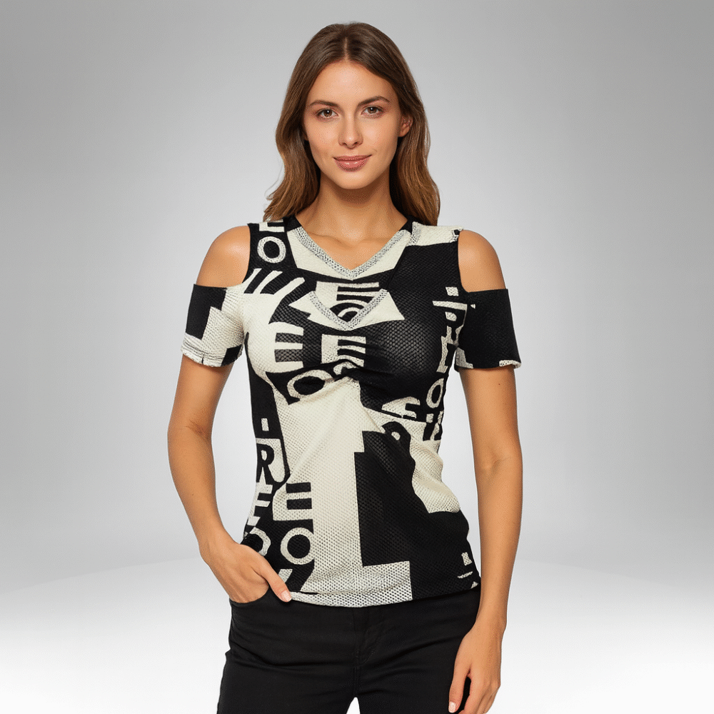 Women’s Graphic Print Cold Shoulder Top (1663)