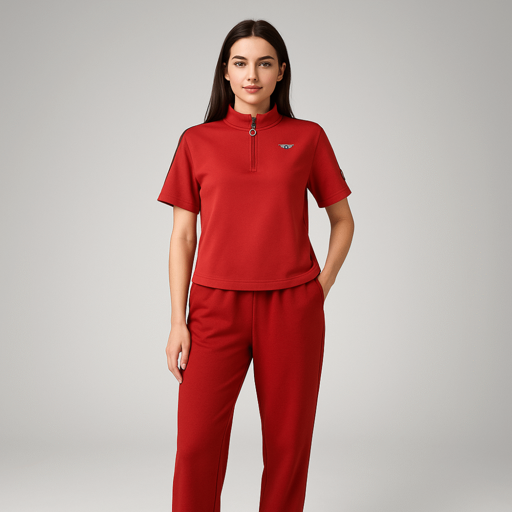 Women's Red Short-Sleeve Tracksuit Set (8274)