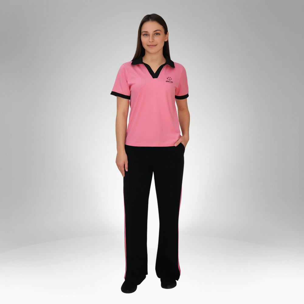 Women’s Two-Tone Polo Top and Relaxed Pants Set (8202)