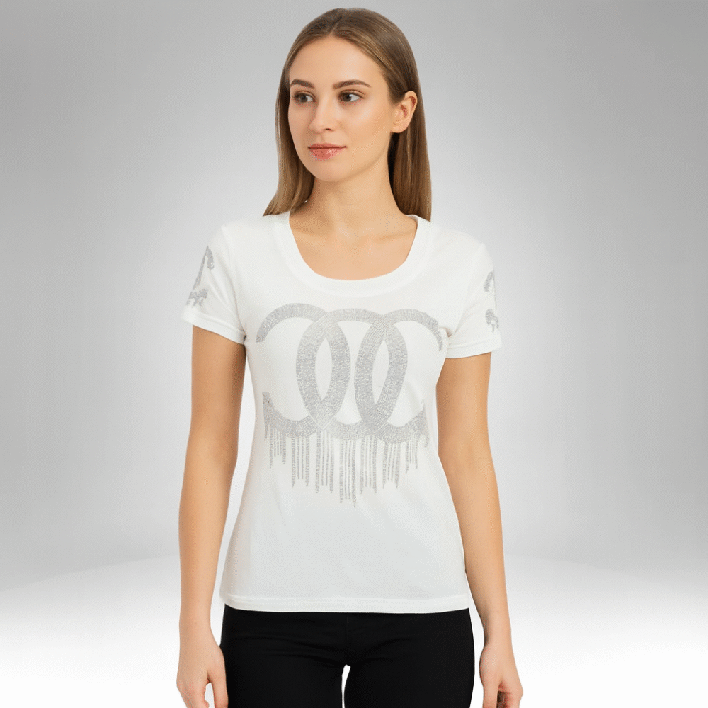 Women’s Rhinestone Logo Short Sleeve T-Shirt (6602)