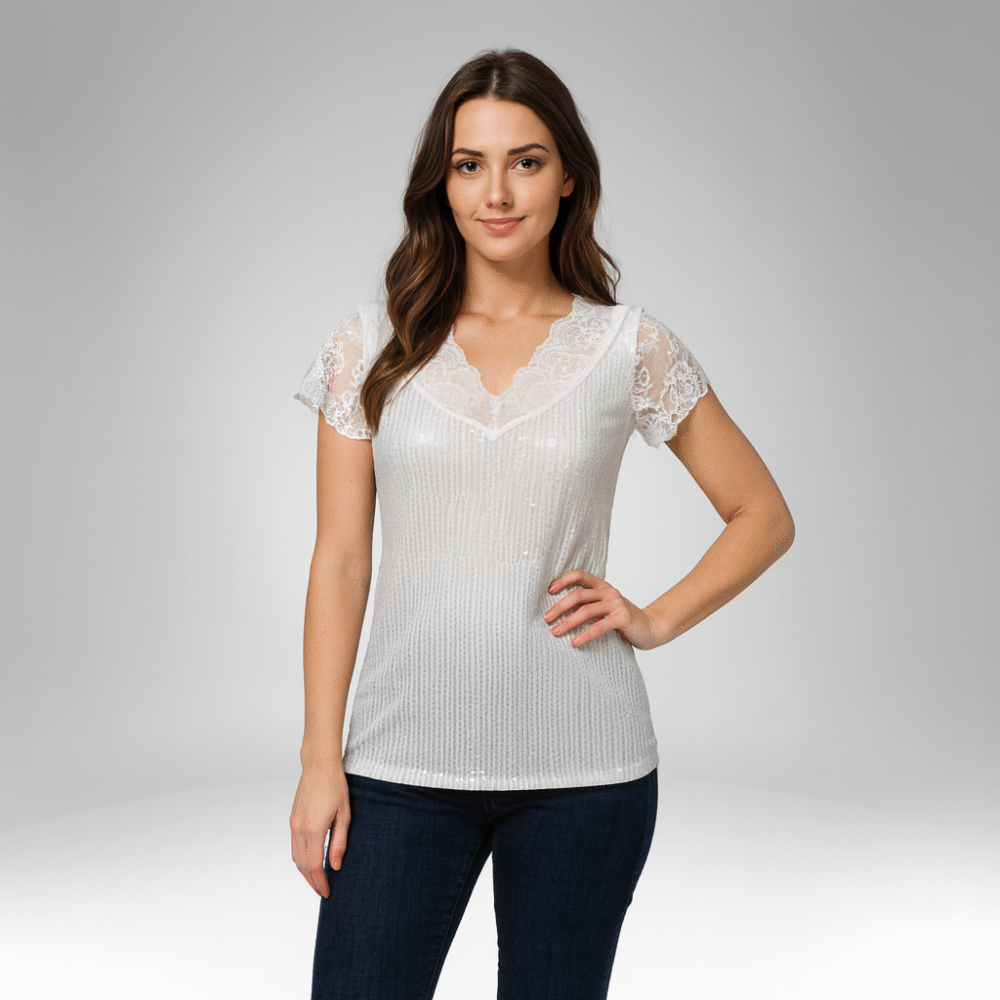 Lace Sleeve Sequin Top (1199)
