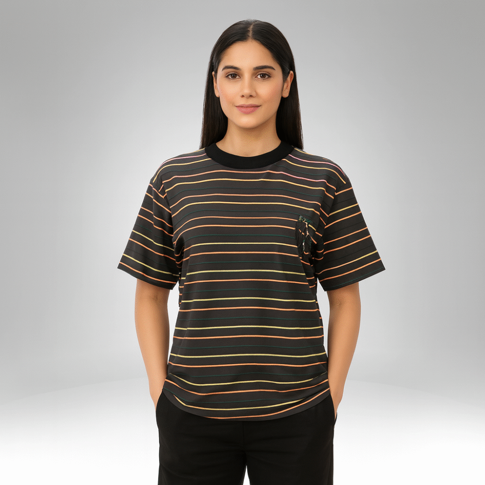 Men's Multicolor Striped Crew Neck T-Shirt (0203)