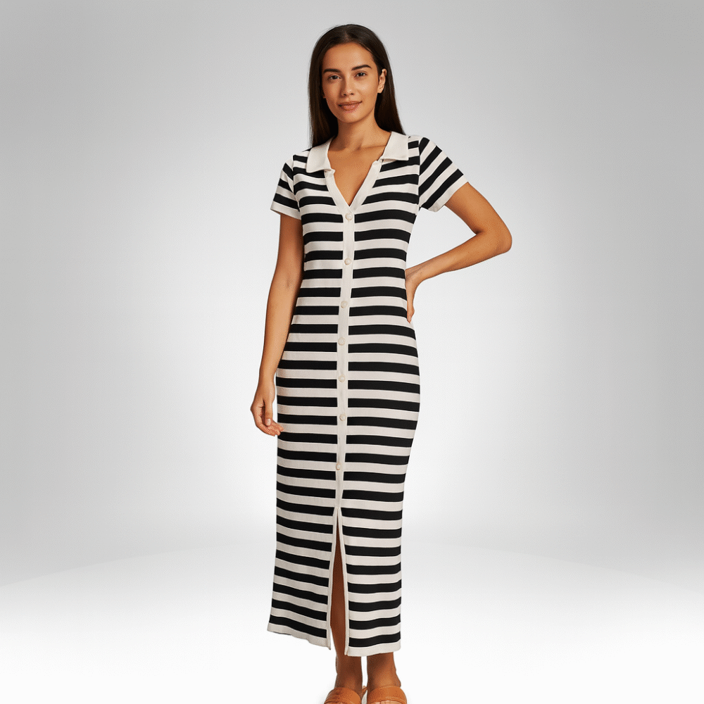 Striped Button-Down Maxi Dress (D0820)