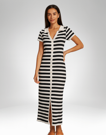 Striped Button-Down Maxi Dress (D0820)