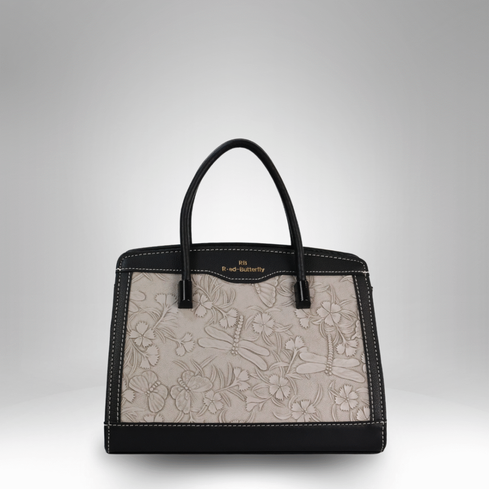 Embossed Floral Structured Handbag (AX-392)