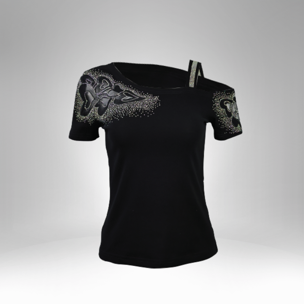 Women's Rhinestone Butterfly Shoulder Cut-Out Top (21038)