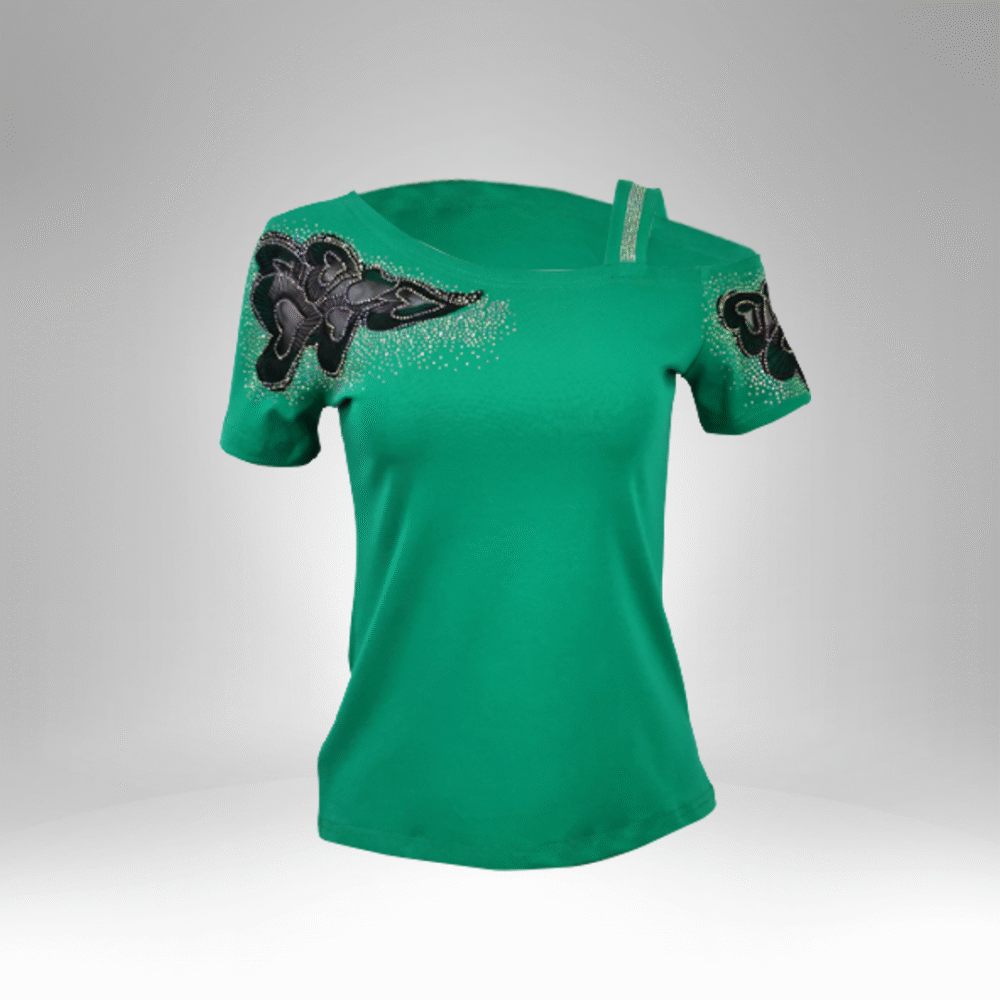 Women's Rhinestone Butterfly Shoulder Cut-Out Top (21038) - Image 4