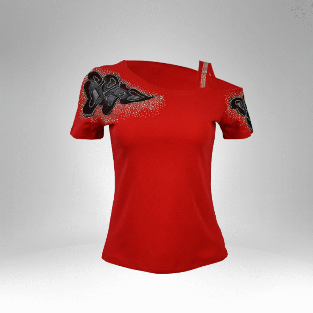 Women's Rhinestone Butterfly Shoulder Cut-Out Top (21038) - Image 3