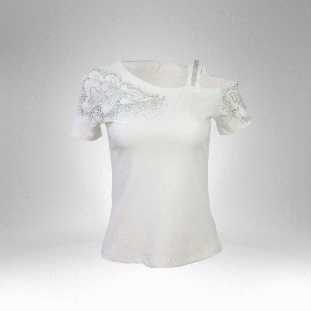 Women's Rhinestone Butterfly Shoulder Cut-Out Top (21038) - Image 2