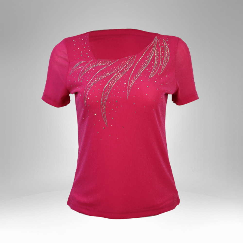 Women's Rhinestone Embellished Asymmetric Neckline Top (25006) - Image 4