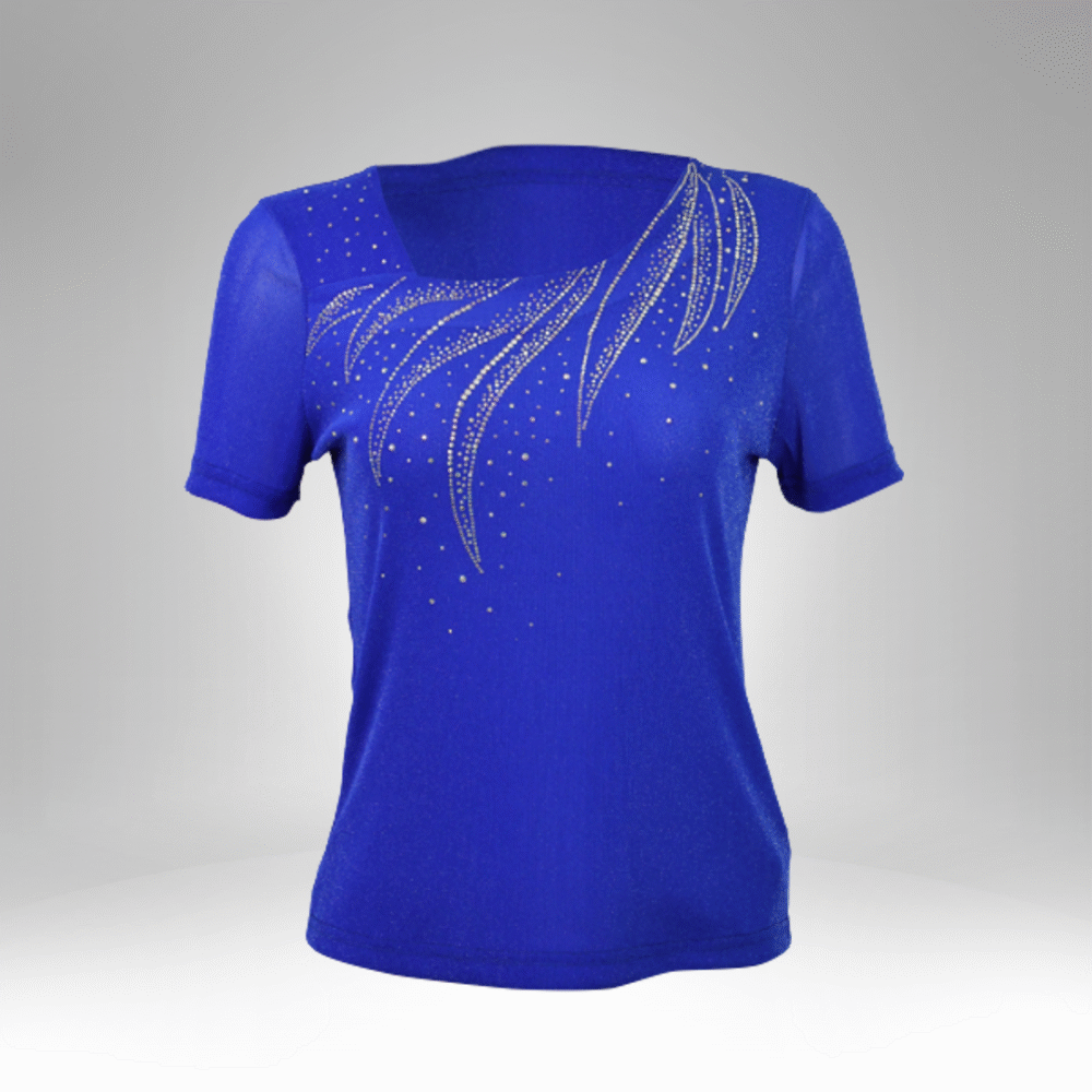 Women's Rhinestone Embellished Asymmetric Neckline Top (25006) - Image 3