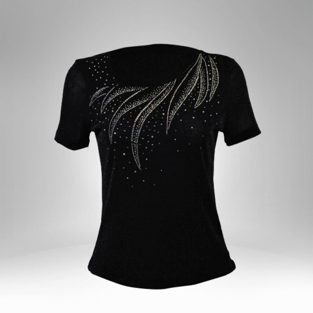 Women's Rhinestone Embellished Asymmetric Neckline Top (25006) - Image 2