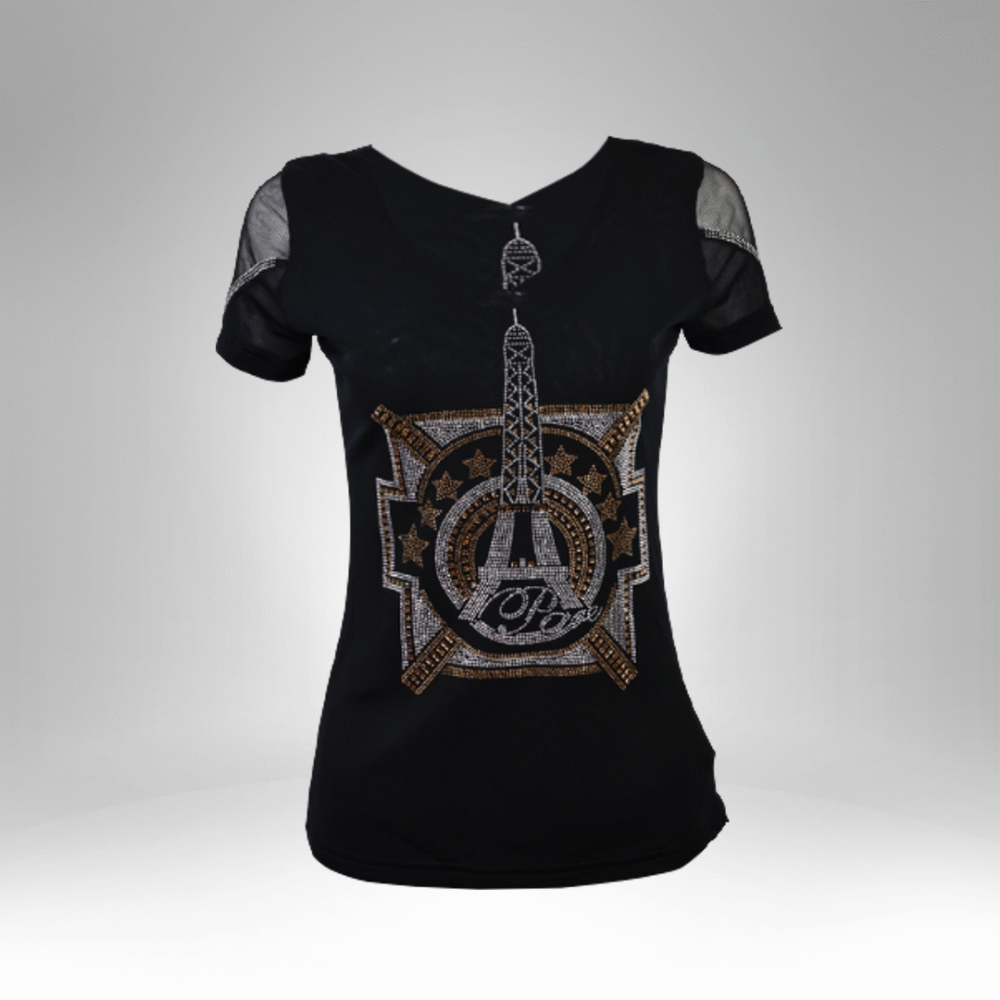Eiffel Tower Rhinestone Short Sleeve Top (8821)