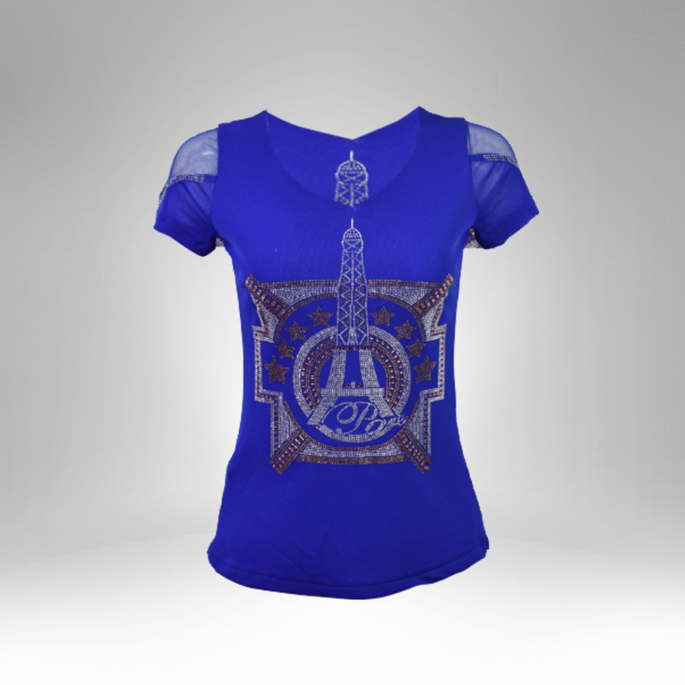 Eiffel Tower Rhinestone Short Sleeve Top (8821) - Image 2