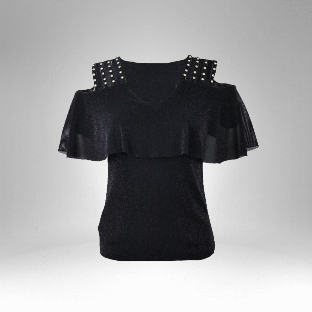 Women’s Cold Shoulder Ruffle Top with Studded Straps (6818)
