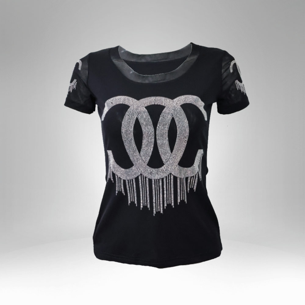 Women’s Rhinestone Logo Short Sleeve T-Shirt (6602) - Image 3