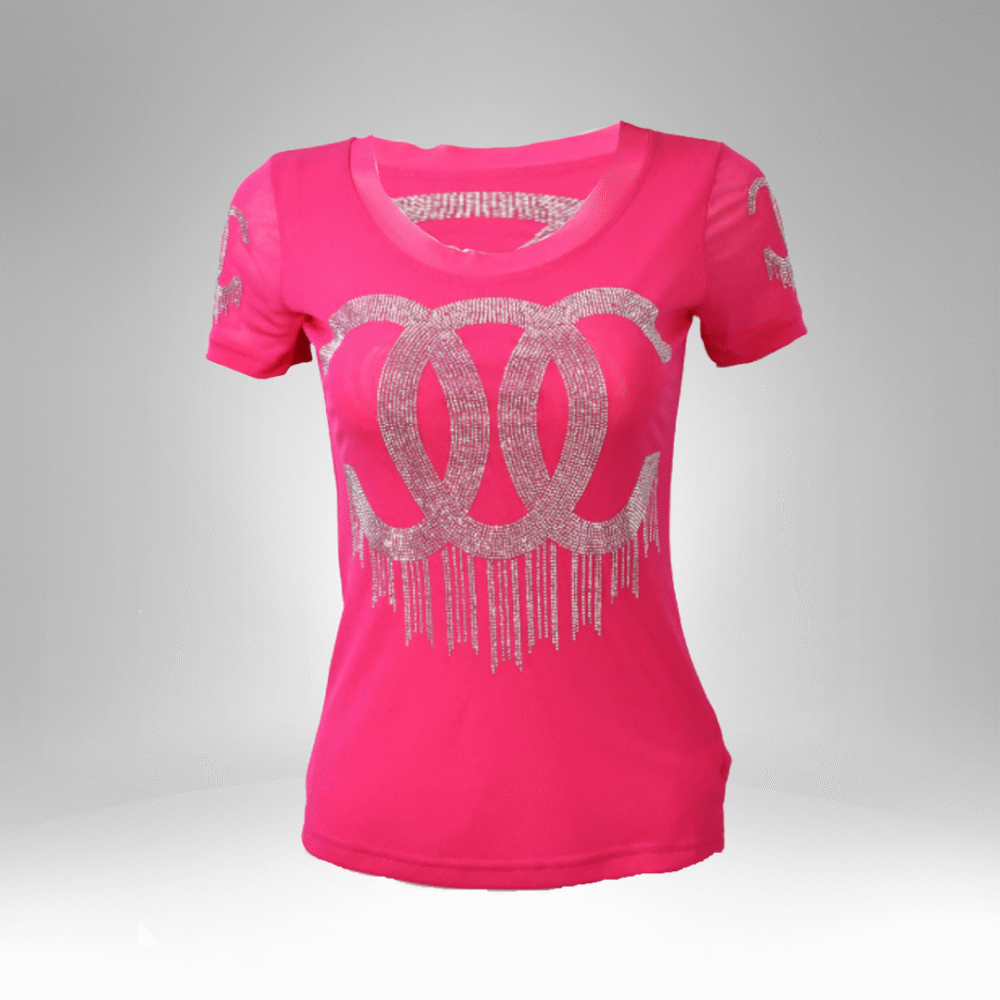 Women’s Rhinestone Logo Short Sleeve T-Shirt (6602) - Image 2