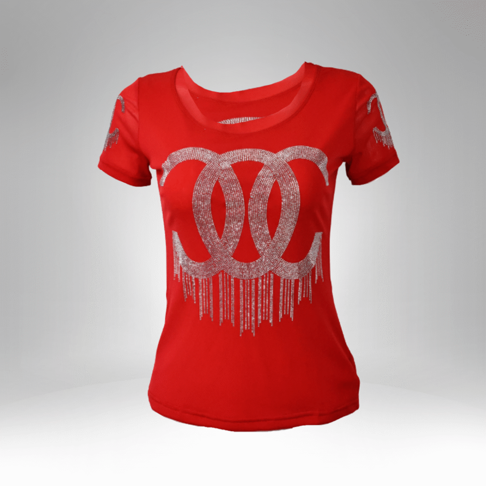 Women’s Rhinestone Logo Short Sleeve T-Shirt (6602) - Image 4