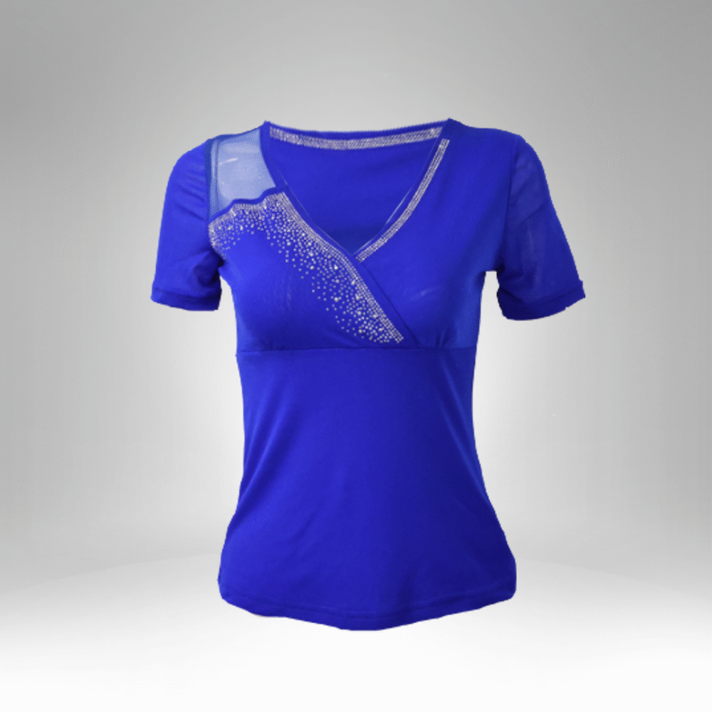 Women's V-Neck Mesh Panel Embellished Top (9155) - Image 2