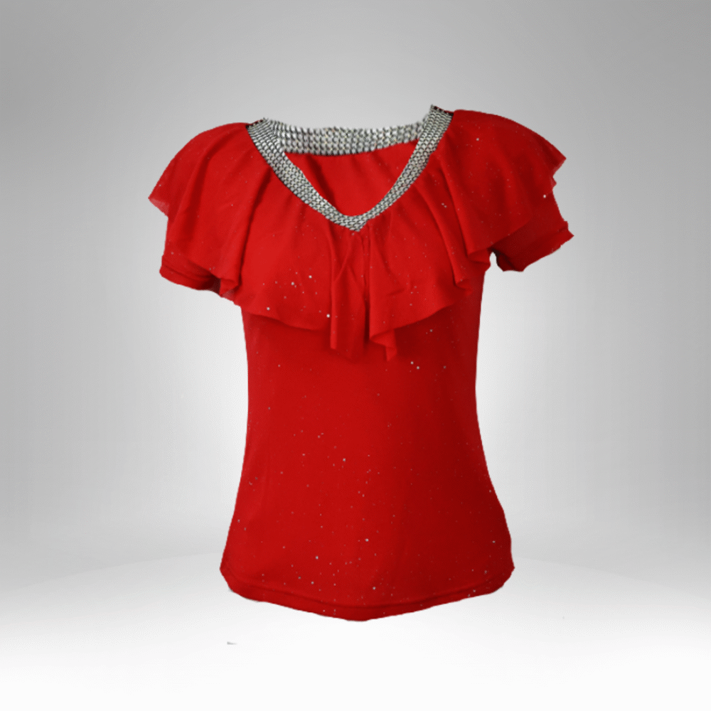 Women's Rhinestone-Trim Ruffle Blouse (6256)