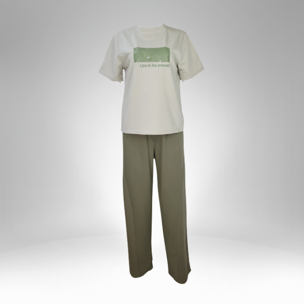 Live in the Present Relaxed Fit T-Shirt & Wide-Leg Pants Set (8077) - Image 2