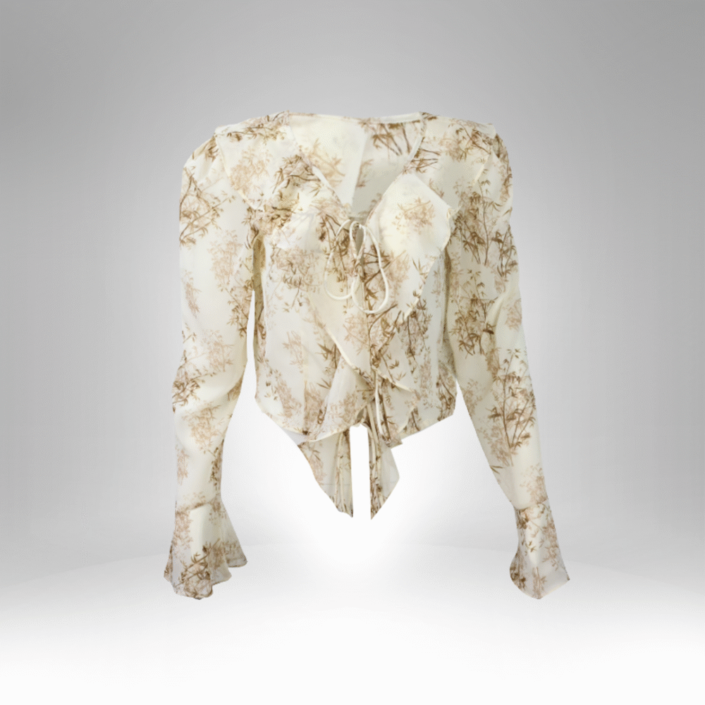 Women's Floral Ruffle Tie-Front Blouse (8525) - Image 3