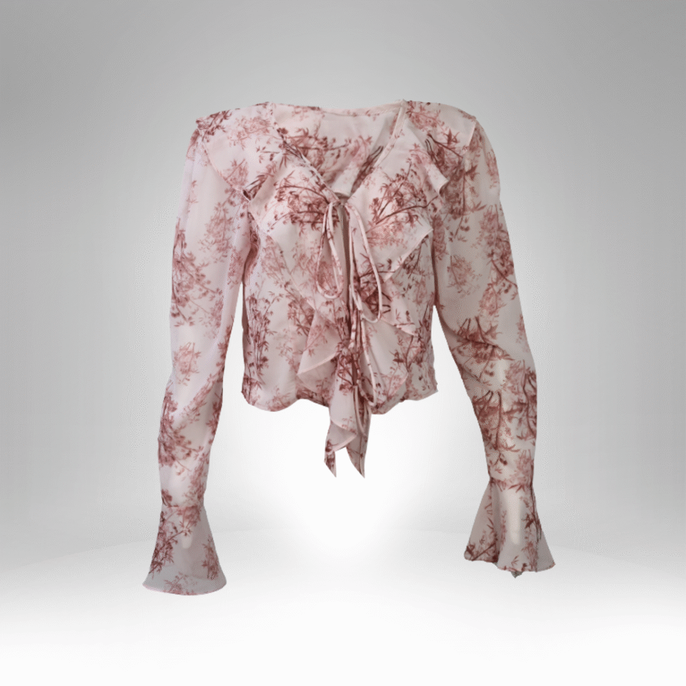 Women's Floral Ruffle Tie-Front Blouse (8525) - Image 2