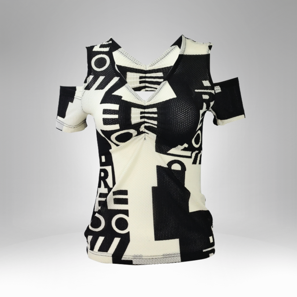 Women’s Graphic Print Cold Shoulder Top (1663)