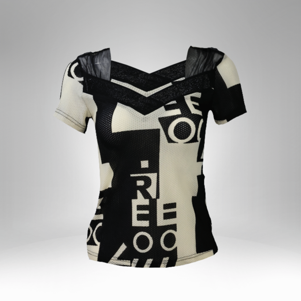 Women's Mesh V-Neck Printed Top (6056)
