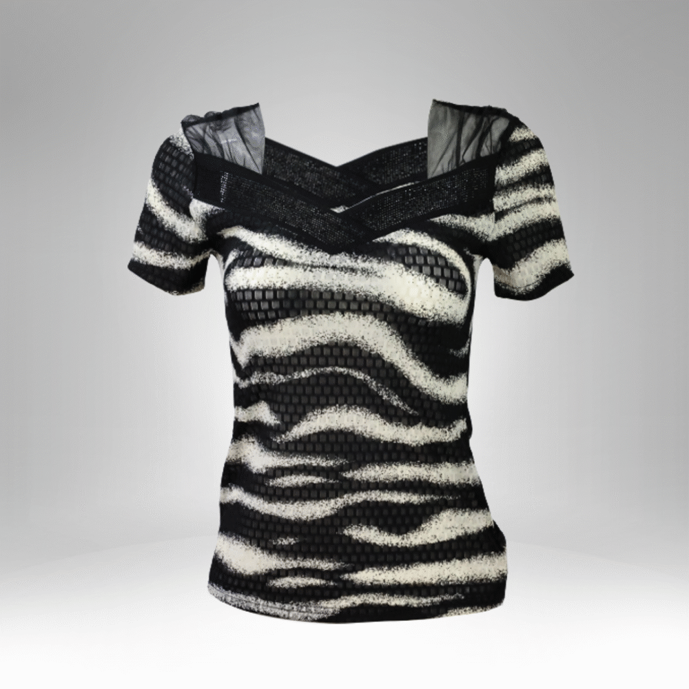 Women's Mesh V-Neck Printed Top (6056) - Image 2