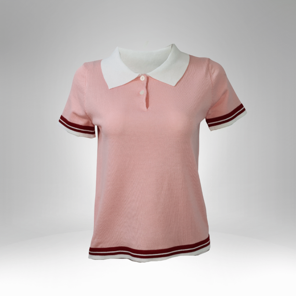 Women’s Knit Polo Shirt with Contrast Collar and Trim (0111) - Image 2