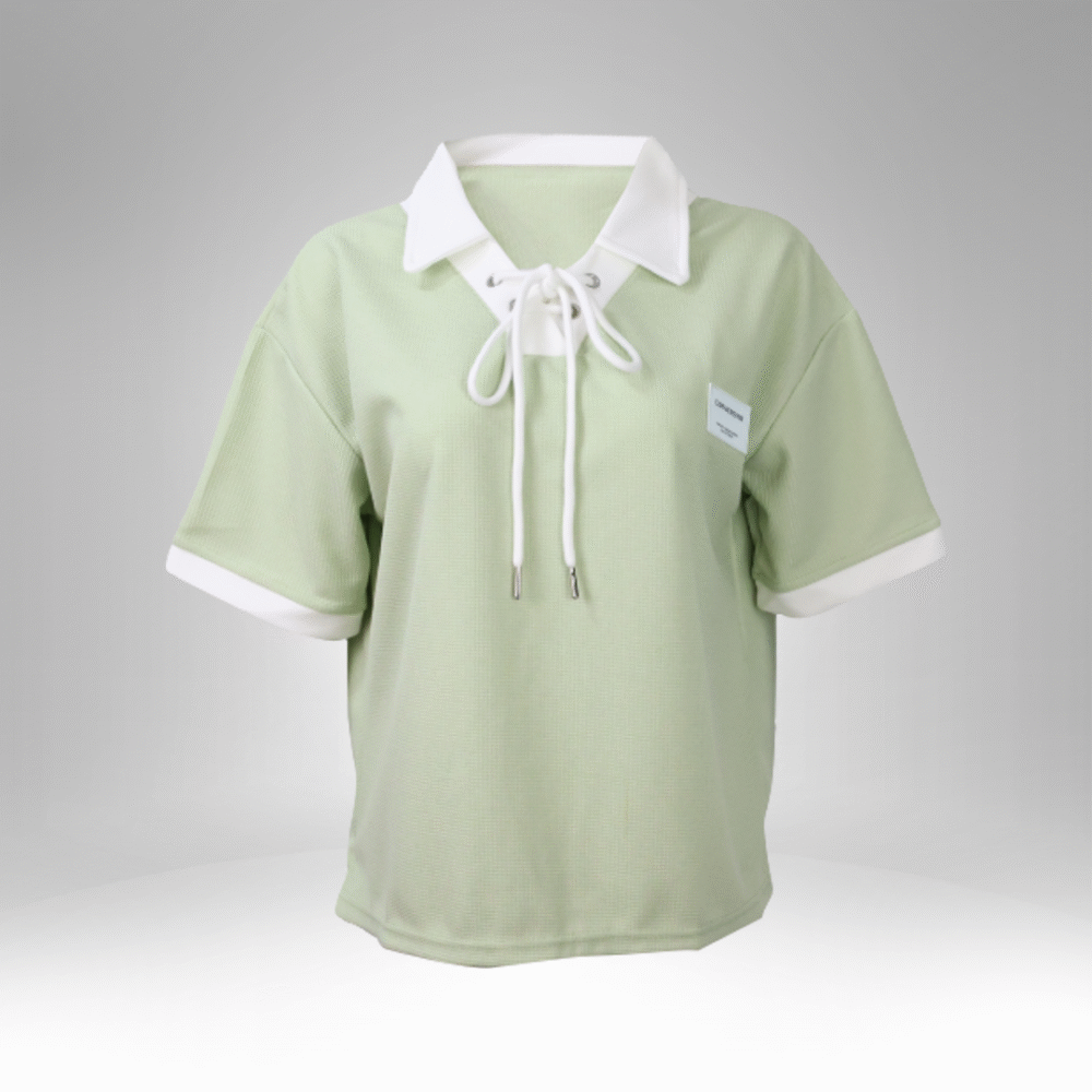 Women’s Contrast Collar Lace-Up Short Sleeve Top (29140)